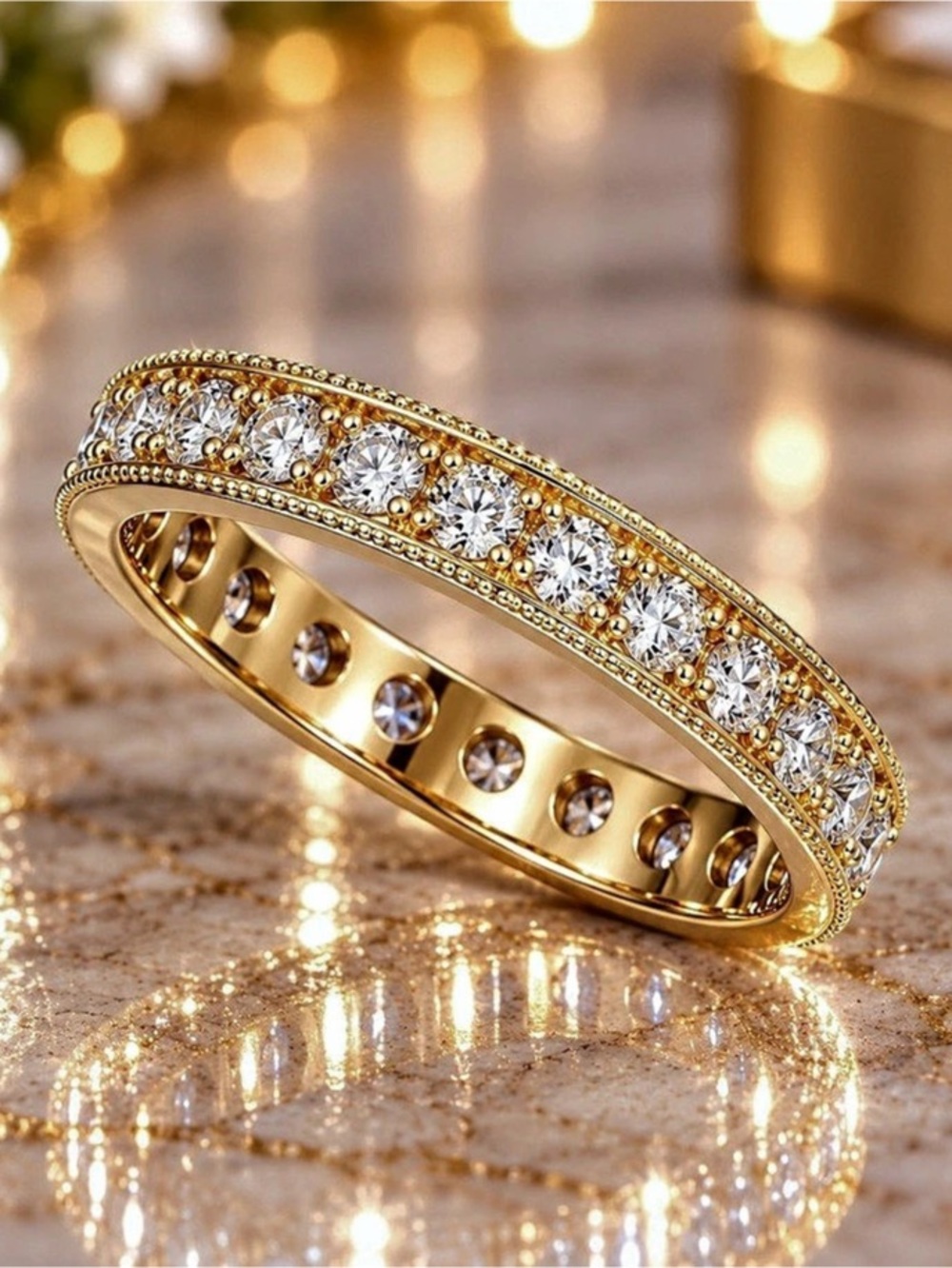 18K Gold Filled Round Clear Stone Eternity Band Ring Women’s Size 7
